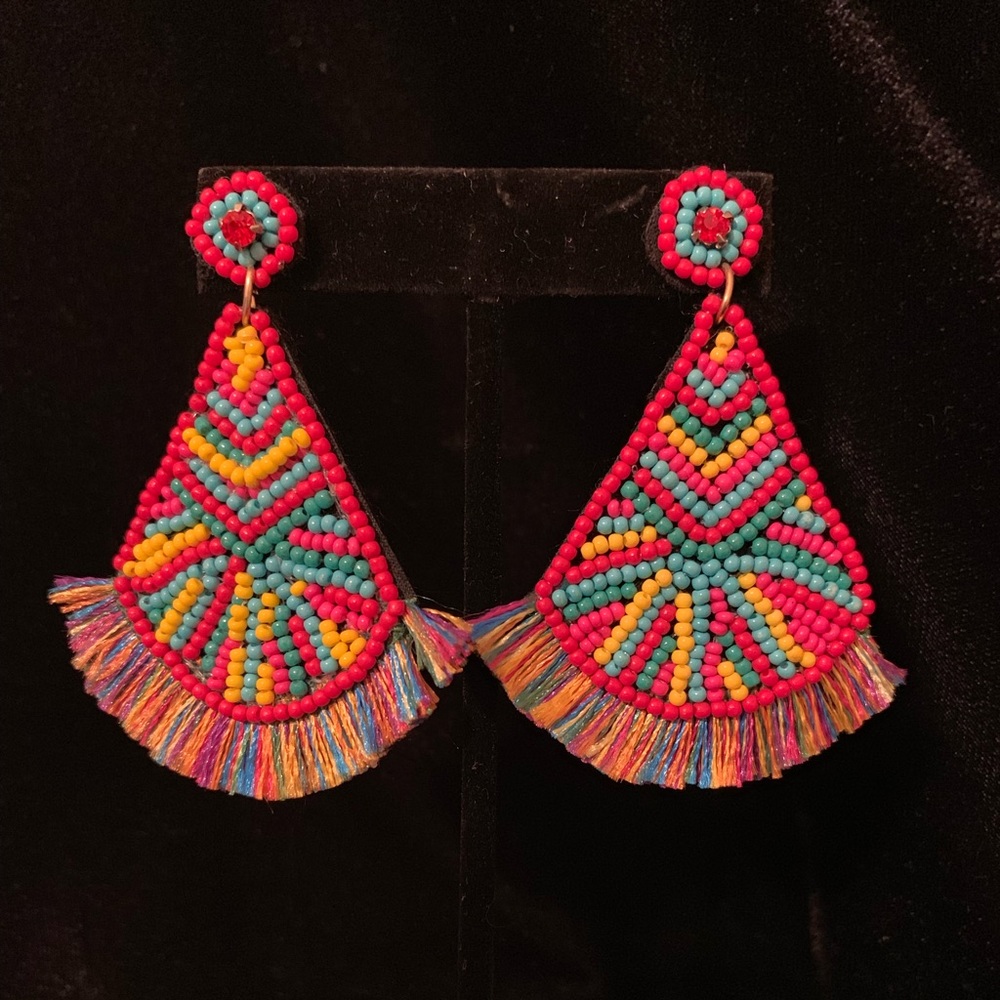 Multi color Beaded and Fringed Earrings